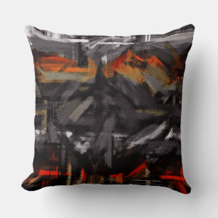 White Grey Red Orange Abstract Painting Cushion
