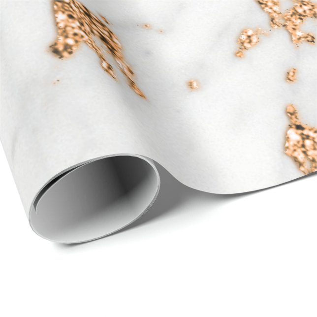White Grey Rose Gold Glitter Carrara Marble Stone Wrapping Paper (Roll Corner)