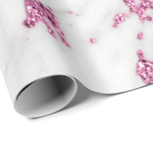 White Grey Rose Pink Glitter Carrara Marble Stone Wrapping Paper
