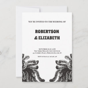 White grey rustic bonatical wedding invitation