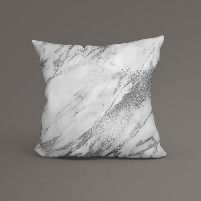 White Grey Silver Glam Marble Cushion (Creator Uploaded)