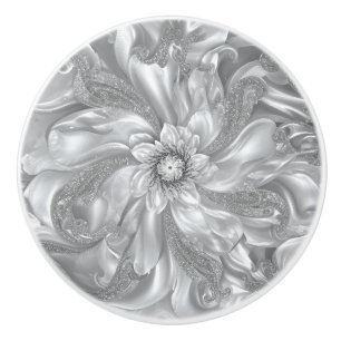 white grey silver marble flower Dream Abstract Ceramic Knob