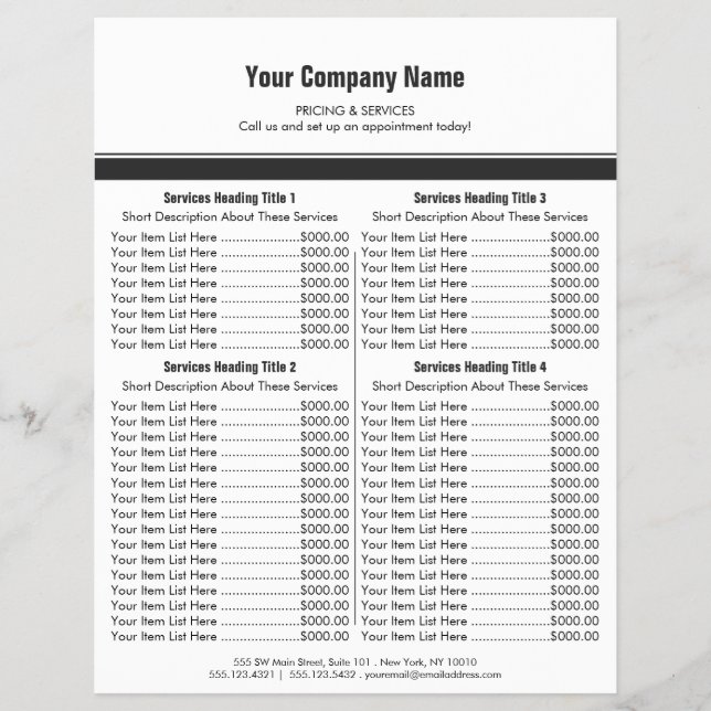 White Grey Simple Border Price List 4 Flyer (Front)