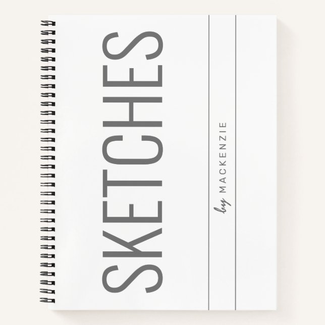 White Grey Sketching Book Big Title Personalised (Front)