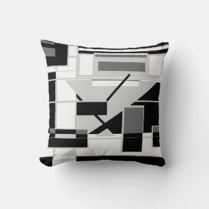 White Grey Slate BlackGeometric Shapes Abstract Cushion