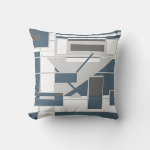 White Grey Slate Blue Geometric Shapes Abstract  Cushion