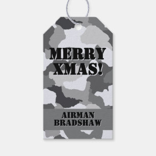 White Grey Snow Camouflage Custom Merry Xtmas Gift Tags