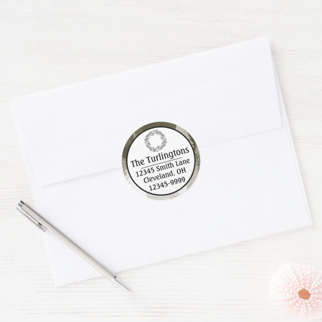 White & Grey Snow-Covered Pine Trees Chalkboard Classic Round Sticker (Envelope)