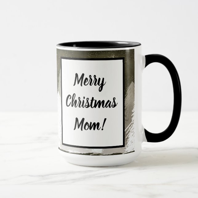 White & Grey Snow-Covered Pine Trees Chalkboard Mug (Right)