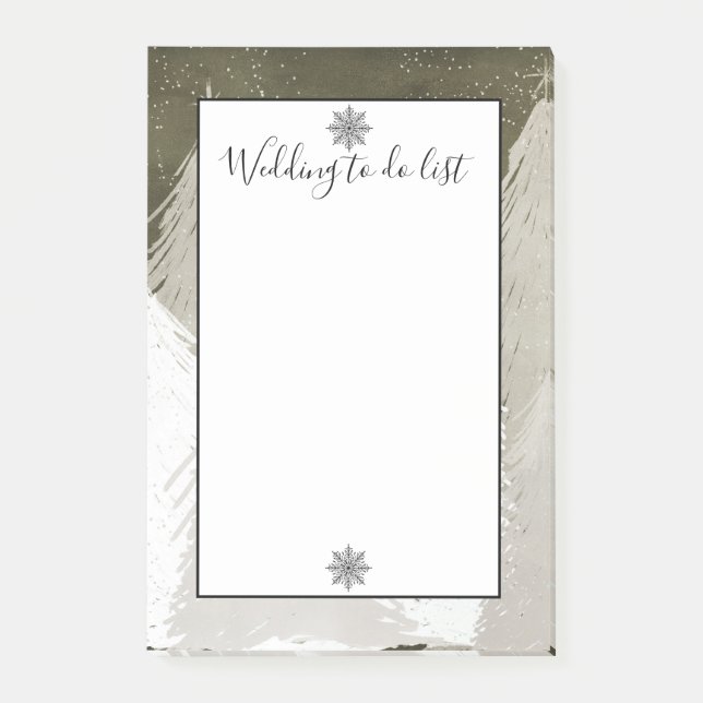 White & Grey Snow-Covered Pines Wedding To Do List Post-it Notes (Front)