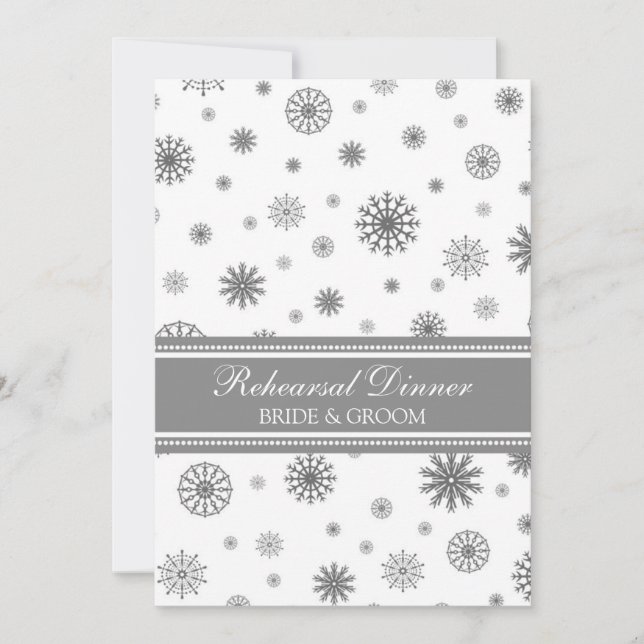 White Grey Snow Winter Rehearsal Dinner Party Invitation (Front)