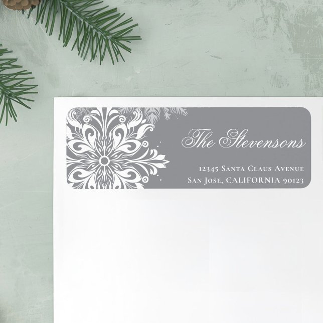 White Grey Snowflakes Christmas Return Address Label (Creator Uploaded)