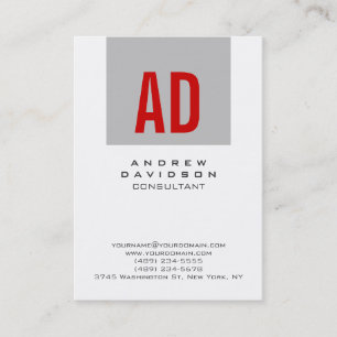 White Grey Stripe Red Monogram Business Card