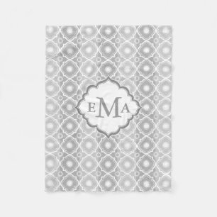 White & Grey Stripes & Quatrefoil Geometric Fleece Blanket