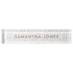 White Grey Terrazzo Classic Personalized Nameplate