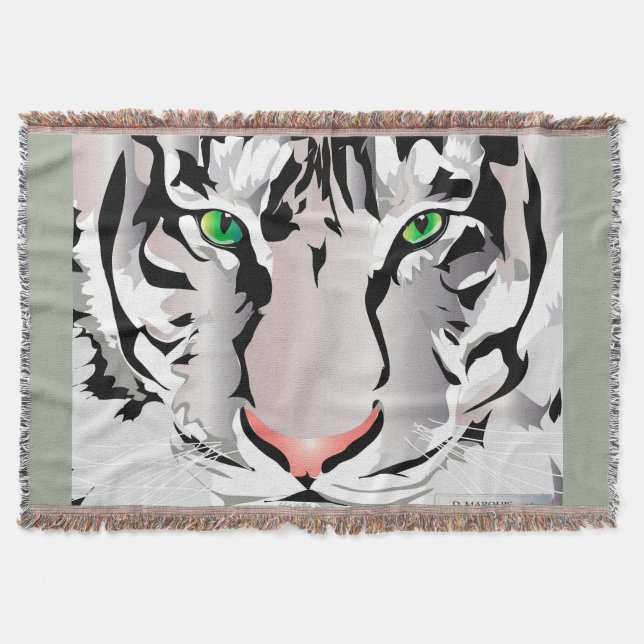 WHITE/ GREY TIGER THROW BLANKET (Front)