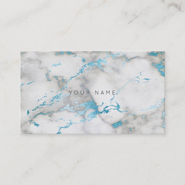 White Grey Turquoise Blue Marble Vip Business Card (Front)