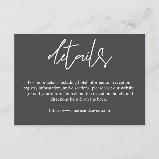 White & Grey Typography Script Details Enclosure Card (Front)