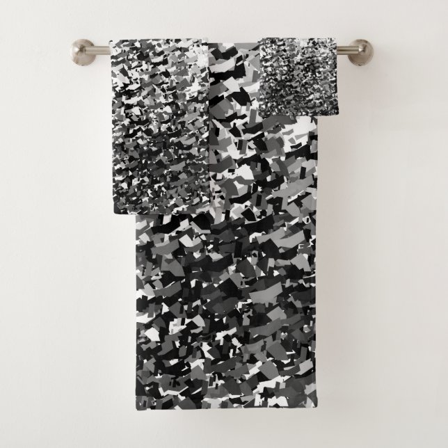 White Grey With Black Abstract Pattern Design Bath Towel Set (Insitu)