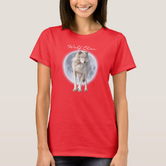 White Grey Wolf & Full Moon WOLF CLAN Wildlife Art T-Shirt