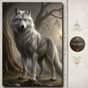 White Grey Wolf Misty Forest Wildlife Art Tissue Paper