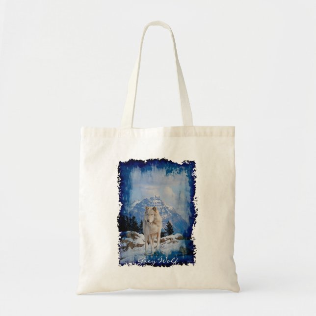 White Grey Wolf Wildlife Carry-Bag Tote Bag (Front)