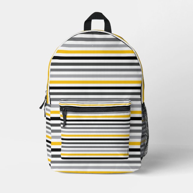 White, Grey & Yellow Stripped Printed Backpack (Front)