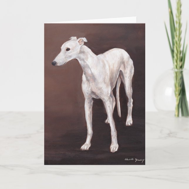 White Greyhound Dog Art Greeting Card (Front)