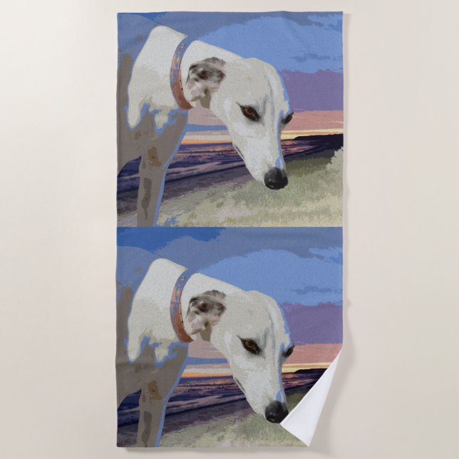 White Greyhound Oil Paint, Beach Towel (Front)