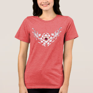 WHITE GRIFFINS AND FLOWERS WITH PINK RUBY GEM Tri-Blend SHIRT