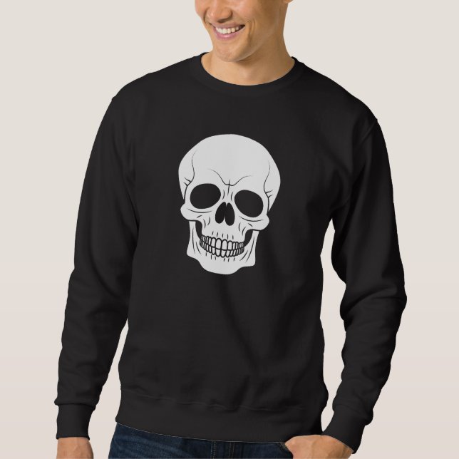 White Grinning Skull Silhouette Simple Halloween Sweatshirt (Front)