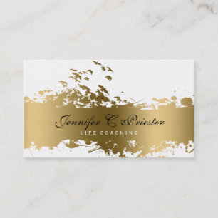 White & Grunge Gold Stripe & Flying Birds Business Card