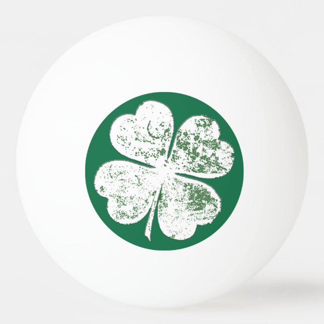 White Grungy Four-Leaf Clover on Green Ground Ping Pong Ball (Front)