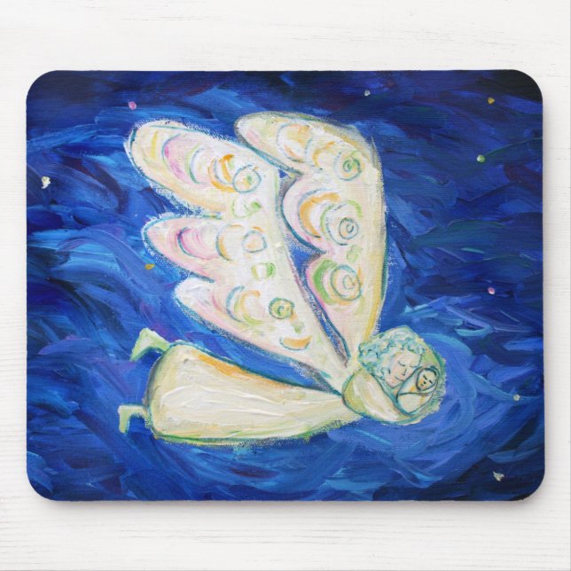White Guardian Angel with Sleeping Baby Mousepad (Front)