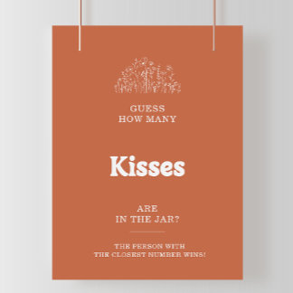 White Guess How Many Kisses Bridal Shower Game Poster