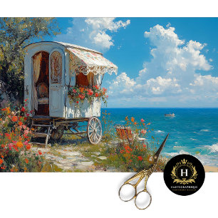 White Gypsy Caravan Coastal Floral Decoupage Tissue Paper