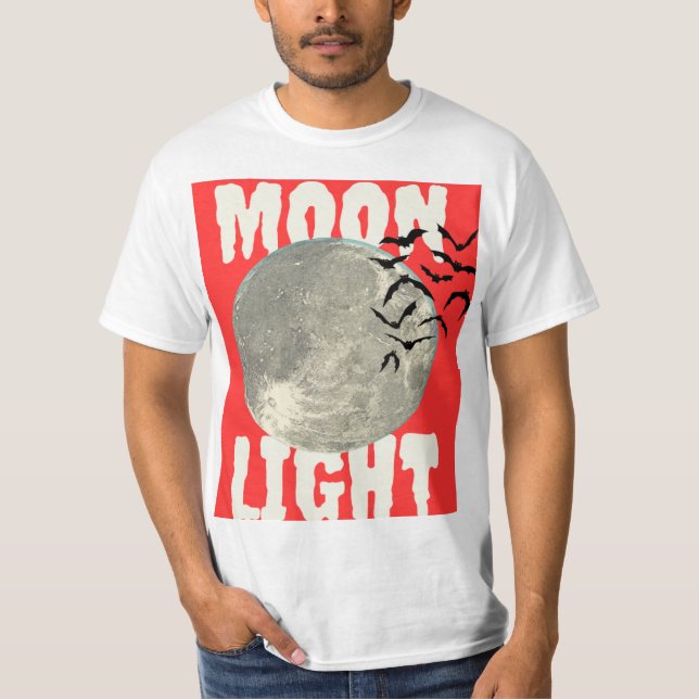 White Half sleeve T-shirt with Moon design  (Front)
