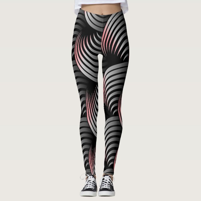 White Half Swirling on Black Background  Leggings (Front)
