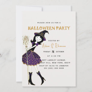 White Halloween Magic Broom Invitation