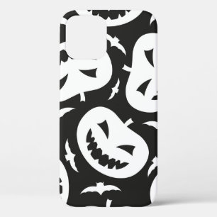White halloween pumpkins and bats isolated on blac iPhone 12 case