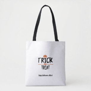 White Halloween Trick Or Treat Print Tote Bag