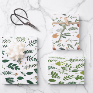 White Hand-Drawn Botanical  Wrapping Paper Sheet