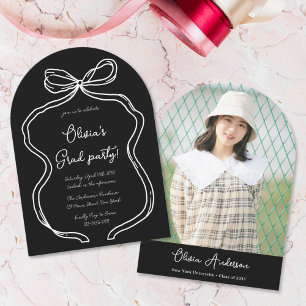 White Hand Drawn Bow Photo Arch Graduation Party Invitation