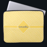 White Hand-Drawn Diamond Pattern on Yellow Laptop Sleeve<br><div class="desc">The white diamonds form a geometric pattern. I placed a gold diamond in the centre for your name. It is golden yellow with a thin white edge. There is a band of yellow trimmed in white that runs horizontally across the mouse pad. Your name is written in a grey popular...</div>