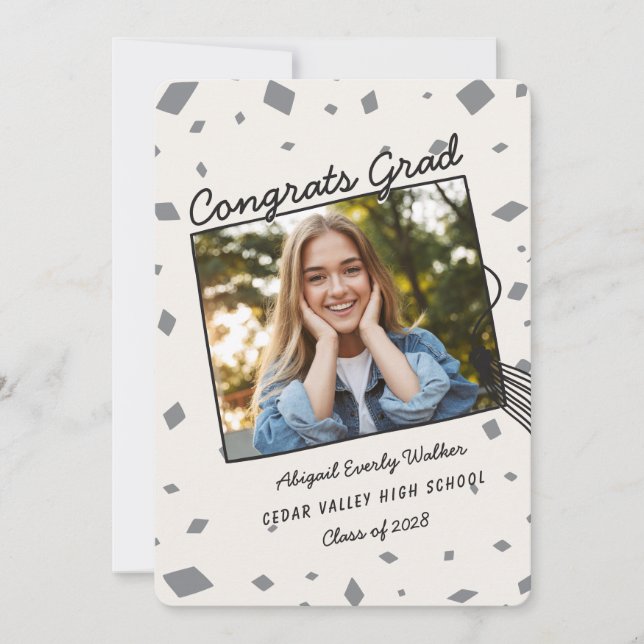 White Hand Drawn Doodle Grad Tassel Invitation (Front)