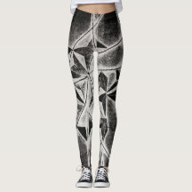 White Hand Drawn Line Art on Black Yoga Leggings