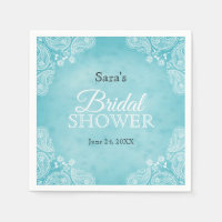 White Hand Drawn Paisley Rustic Teal Bridal Shower