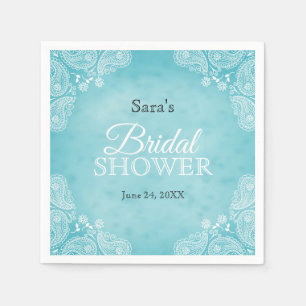White Hand Drawn Paisley Rustic Teal Bridal Shower Napkin