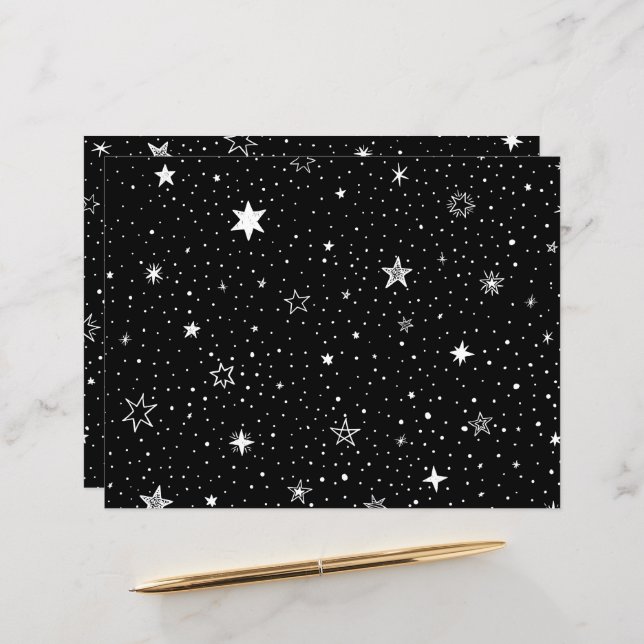 White Hand Drawn Stars On Black (Front/Back In Situ)