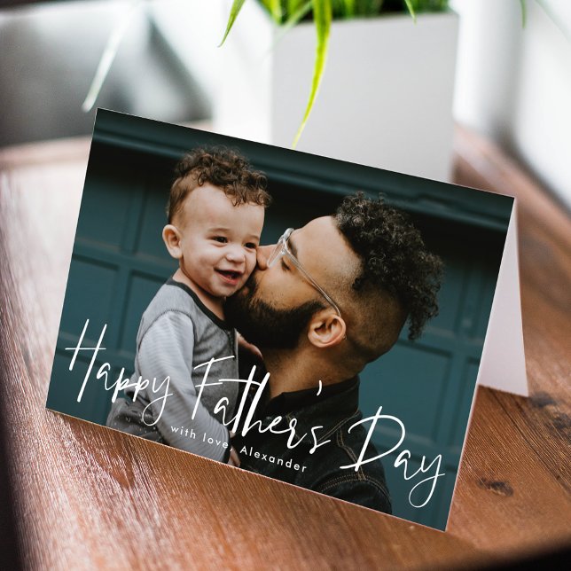 White Hand-Lettered Script Photo Father's Day Card (Creator Uploaded)